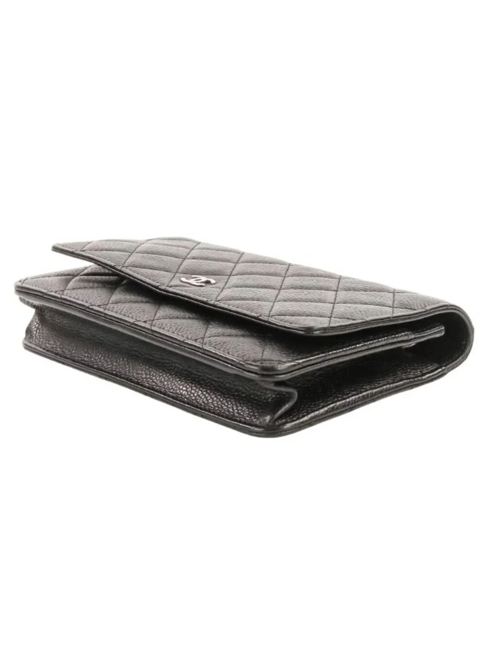 Chanel CC Logo Caviar Leather Quilted Classic Chain Wallet Black Shoulder